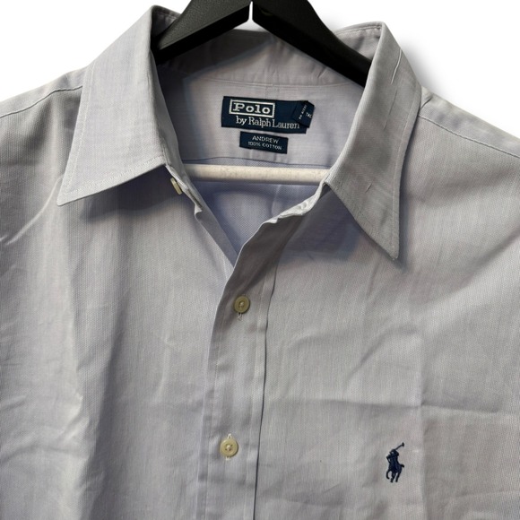 Polo Ralph Lauren Andrew Men's 17.5 34/35 Light Blue Striped Button‎ Down Shirt - Picture 9 of 12